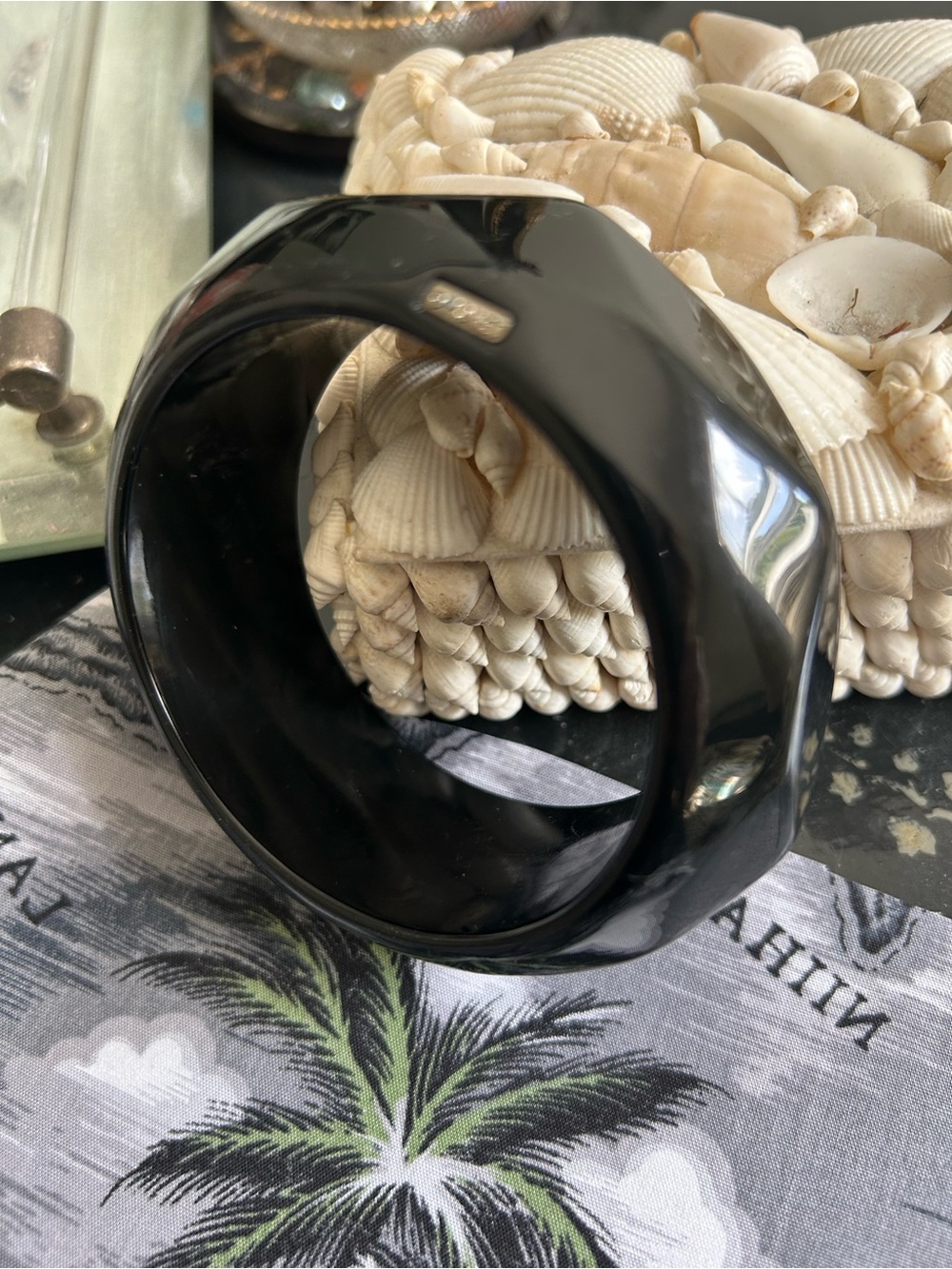Monet Black Faceted Resin Bangle Bracelet